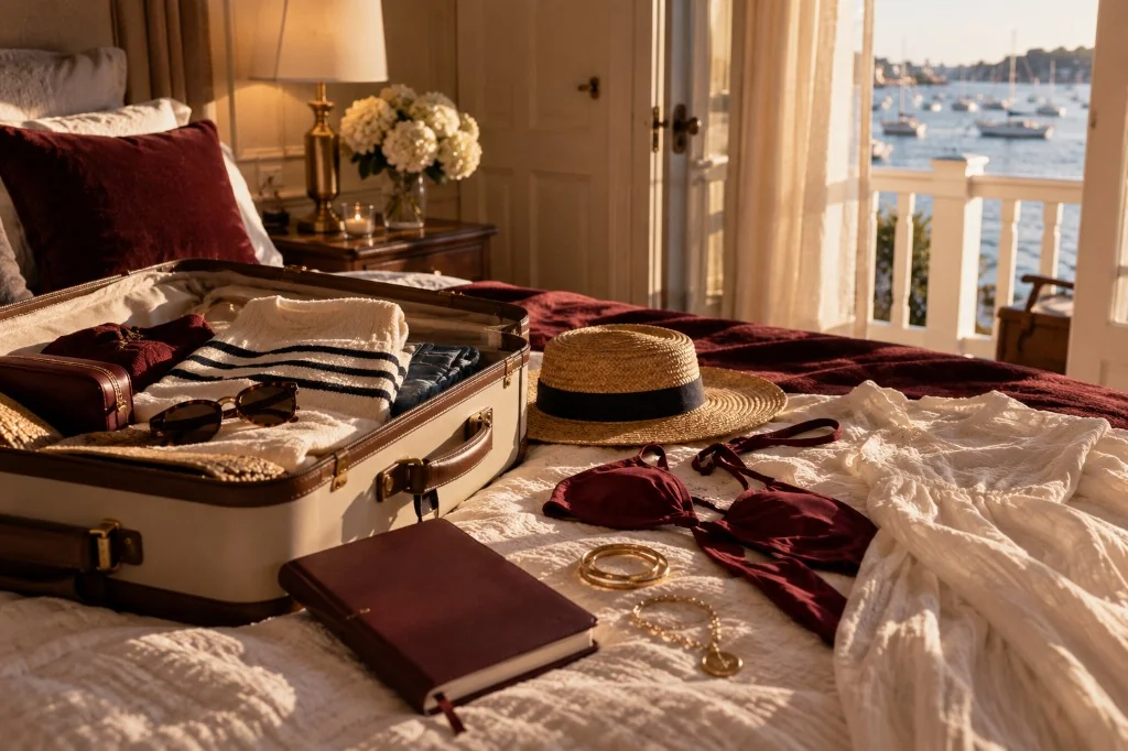 Packing for a three-day Island weekend with harbor light through the doors