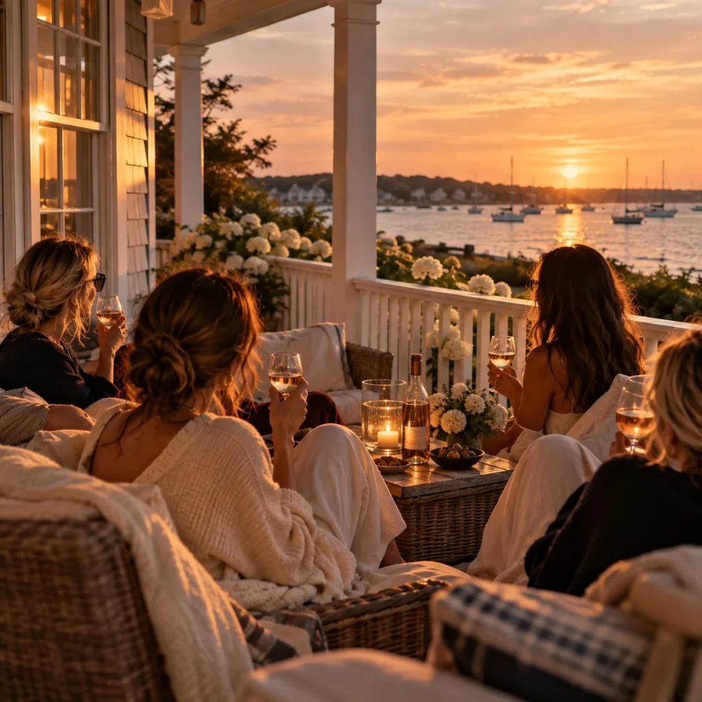 Quiet porch morning overlooking the harbor on a relaxed weekend
